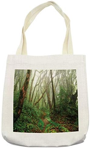 Ambesonne Erdő Táska, Kísérteties Trópusi Egzotikus Köd Dzsungel Esőerdő Nepál Éghajlat Kép Nyomtatás, Szövet Textília Újrafelhasználható