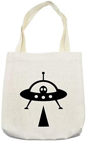 Ambesonne Idegen Táska, fekete-Fehér UFO Bélyegző Nézd Űrhajó Galaxy Utazási Egyszerű Nyomtatás Művészet, Szövet Textília
