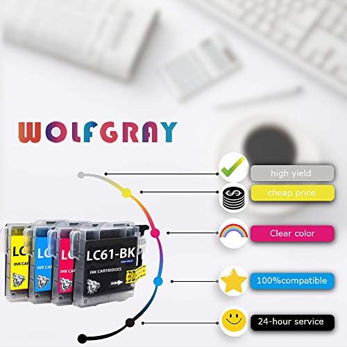 Wolfgray 24PK LC61 Kompatibilis LC61BK LC61C LC61M LC61Y Tintapatron a Brother MFC-490CW MFC-495CW MFC-J615W MFC-J630W MFC-790CW